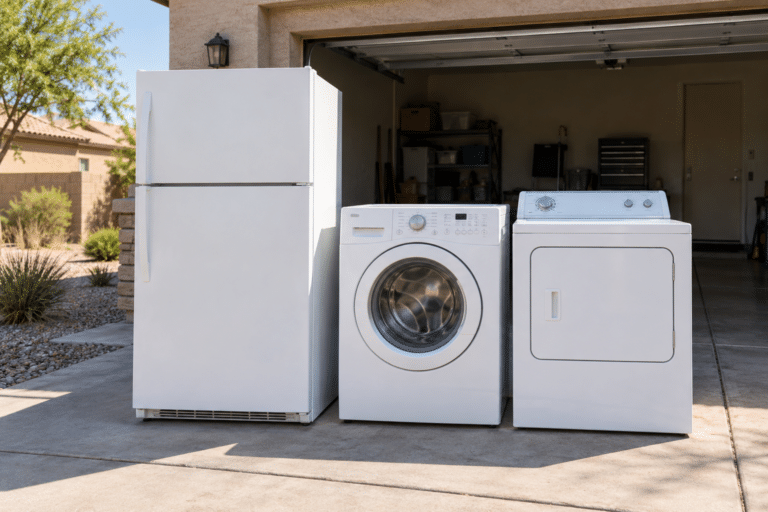 Refrigerator, washer and dryer ready for appliance removal