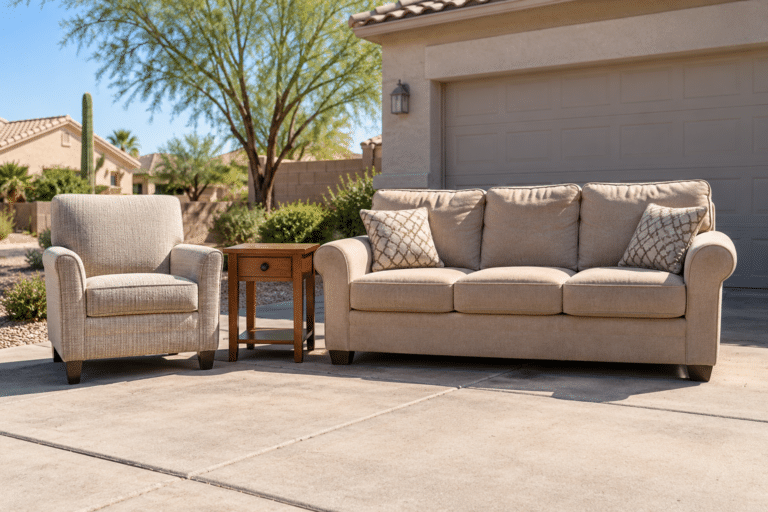Sofa, armchair and table ready for furniture pickup